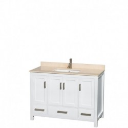 48 inch Single Bathroom Vanity in White, Ivory Marble Countertop, Undermount Square Sink, and 24 inch Mirror