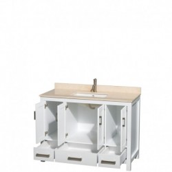 48 inch Single Bathroom Vanity in White, Ivory Marble Countertop, Undermount Square Sink, and No Mirror