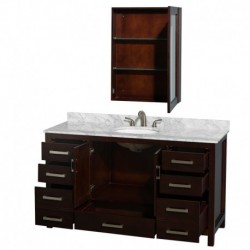 60 inch Single Bathroom Vanity in Espresso, White Carrera Marble Countertop, Undermount Oval Sink, and Medicine Cabinet