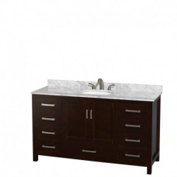 60 inch Single Bathroom Vanity in Espresso, White Carrera Marble Countertop, Undermount Oval Sink, and No Mirror