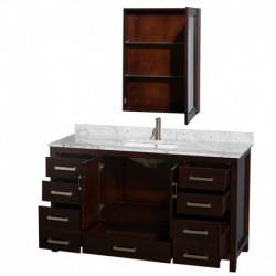 60 inch Single Bathroom Vanity in Espresso, White Carrera Marble Countertop, Undermount Square Sink, and Medicine Cabinet