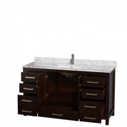 60 inch Single Bathroom Vanity in Espresso, White Carrera Marble Countertop, Undermount Square Sink, and No Mirror
