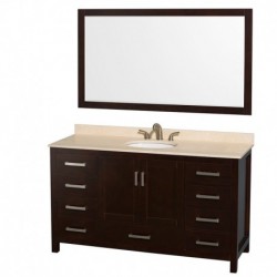 60 inch Single Bathroom Vanity in Espresso, Ivory Marble Countertop, Undermount Oval Sink, and 58 inch Mirror