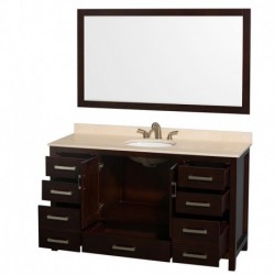60 inch Single Bathroom Vanity in Espresso, Ivory Marble Countertop, Undermount Oval Sink, and 58 inch Mirror