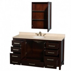 60 inch Single Bathroom Vanity in Espresso, Ivory Marble Countertop, Undermount Oval Sink, and Medicine Cabinet