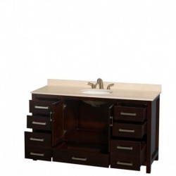 60 inch Single Bathroom Vanity in Espresso, Ivory Marble Countertop, Undermount Oval Sink, and No Mirror