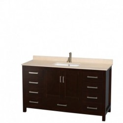 60 inch Single Bathroom Vanity in Espresso, Ivory Marble Countertop, Undermount Square Sink, and 58 inch Mirror