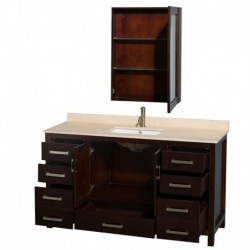 60 inch Single Bathroom Vanity in Espresso, Ivory Marble Countertop, Undermount Square Sink, and Medicine Cabinet