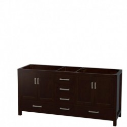 72 inch Double Bathroom Vanity in Espresso, White Carrera Marble Countertop, Undermount Oval Sinks, and No Mirror