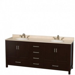 80 inch Double Bathroom Vanity in Espresso, Ivory Marble Countertop, Undermount Oval Sinks, and No Mirror