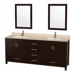 80 inch Double Bathroom Vanity in Espresso, Ivory Marble Countertop, Undermount Square Sinks, and 24 inch Mirrors