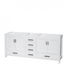 80 inch Double Bathroom Vanity in White, Ivory Marble Countertop, Undermount Square Sinks, and 24 inch Mirrors