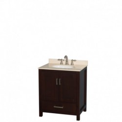 30 inch Single Bathroom Vanity in Espresso, Ivory Marble Countertop, Undermount Oval Sink, and No Mirror