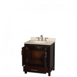 30 inch Single Bathroom Vanity in Espresso, Ivory Marble Countertop, Undermount Oval Sink, and No Mirror
