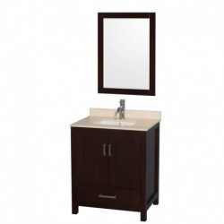 30 inch Single Bathroom Vanity in Espresso, Ivory Marble Countertop, Undermount Square Sink, and 24 inch Mirror