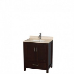 30 inch Single Bathroom Vanity in Espresso, Ivory Marble Countertop, Undermount Square Sink, and No Mirror