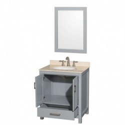 30 inch Single Bathroom Vanity in Gray, Ivory Marble Countertop, Undermount Oval Sink, and 24 inch Mirror