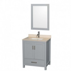 30 inch Single Bathroom Vanity in Gray, Ivory Marble Countertop, Undermount Square Sink, and 24 inch Mirror