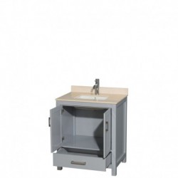 30 inch Single Bathroom Vanity in Gray, Ivory Marble Countertop, Undermount Square Sink, and No Mirror