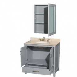 36 inch Single Bathroom Vanity in Gray, Ivory Marble Countertop, Undermount Oval Sink, and Medicine Cabinet