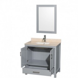 36 inch Single Bathroom Vanity in Gray, Ivory Marble Countertop, Undermount Square Sink, and 24 inch Mirror