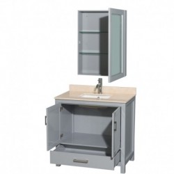 36 inch Single Bathroom Vanity in Gray, Ivory Marble Countertop, Undermount Square Sink, and Medicine Cabinet