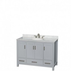 48 inch Single Bathroom Vanity in Gray, White Carrera Marble Countertop, Undermount Oval Sink, and No Mirror