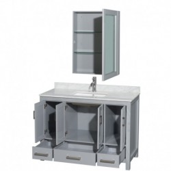 48 inch Single Bathroom Vanity in Gray, White Carrera Marble Countertop, Undermount Square Sink, and Medicine Cabinet