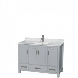 48 inch Single Bathroom Vanity in Gray, White Carrera Marble Countertop, Undermount Square Sink, and No Mirror