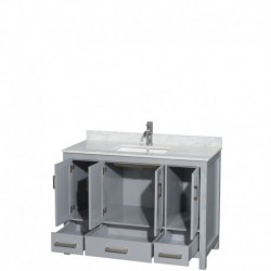 48 inch Single Bathroom Vanity in Gray, White Carrera Marble Countertop, Undermount Square Sink, and No Mirror