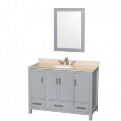 48 inch Single Bathroom Vanity in Gray, Ivory Marble Countertop, Undermount Oval Sink, and 24 inch Mirror