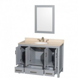 48 inch Single Bathroom Vanity in Gray, Ivory Marble Countertop, Undermount Oval Sink, and 24 inch Mirror