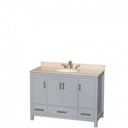 48 inch Single Bathroom Vanity in Gray, Ivory Marble Countertop, Undermount Oval Sink, and No Mirror