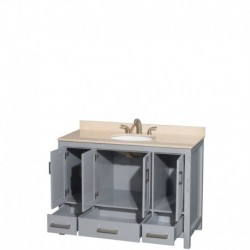 48 inch Single Bathroom Vanity in Gray, Ivory Marble Countertop, Undermount Oval Sink, and No Mirror