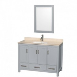 48 inch Single Bathroom Vanity in Gray, Ivory Marble Countertop, Undermount Square Sink, and 24 inch Mirror