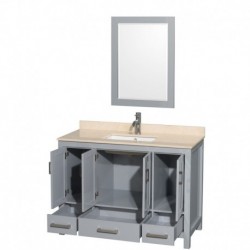 48 inch Single Bathroom Vanity in Gray, Ivory Marble Countertop, Undermount Square Sink, and 24 inch Mirror