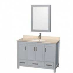 48 inch Single Bathroom Vanity in Gray, Ivory Marble Countertop, Undermount Square Sink, and Medicine Cabinet