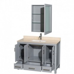 48 inch Single Bathroom Vanity in Gray, Ivory Marble Countertop, Undermount Square Sink, and Medicine Cabinet