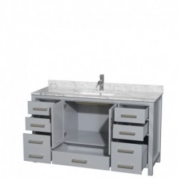 60 inch Single Bathroom Vanity in Gray, White Carrera Marble Countertop, Undermount Square Sink, and No Mirror