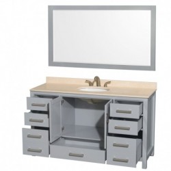 60 inch Single Bathroom Vanity in Gray, Ivory Marble Countertop, Undermount Oval Sink, and 58 inch Mirror
