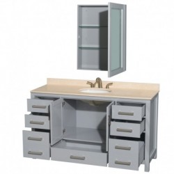 60 inch Single Bathroom Vanity in Gray, Ivory Marble Countertop, Undermount Oval Sink, and Medicine Cabinet