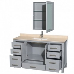 60 inch Single Bathroom Vanity in Gray, Ivory Marble Countertop, Undermount Square Sink, and Medicine Cabinet