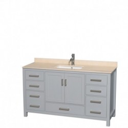 60 inch Single Bathroom Vanity in Gray, Ivory Marble Countertop, Undermount Square Sink, and No Mirror