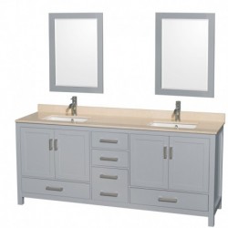 80 inch Double Bathroom Vanity in Gray, Ivory Marble Countertop, Undermount Square Sinks, and 24 inch Mirrors