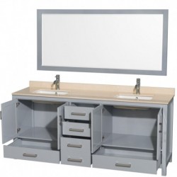 80 inch Double Bathroom Vanity in Gray, Ivory Marble Countertop, Undermount Square Sinks, and 70 inch Mirror