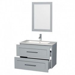 36 inch Single Bathroom Vanity in Dove Gray, Acrylic Resin Countertop, Integrated Sink, and 24 inch Mirror