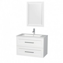 36 inch Single Bathroom Vanity in Glossy White, Acrylic Resin Countertop, Integrated Sink, and 24 inch Mirror