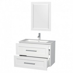 36 inch Single Bathroom Vanity in Glossy White, Acrylic Resin Countertop, Integrated Sink, and 24 inch Mirror