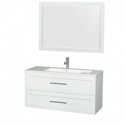 48 inch Single Bathroom Vanity in Glossy White, Acrylic Resin Countertop, Integrated Sink, and 46 inch Mirror