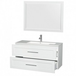 48 inch Single Bathroom Vanity in Glossy White, Acrylic Resin Countertop, Integrated Sink, and 46 inch Mirror